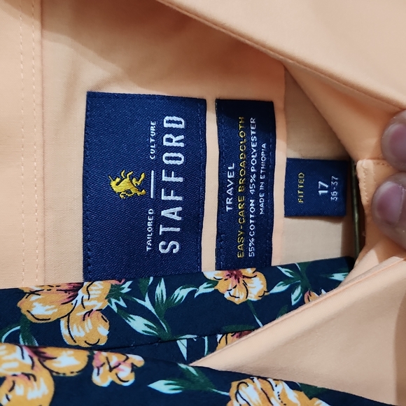 Stafford Men's Peach Dress Shirt & Floral Tie 17 Neck 36-37 Sleeve - Picture 4 of 4